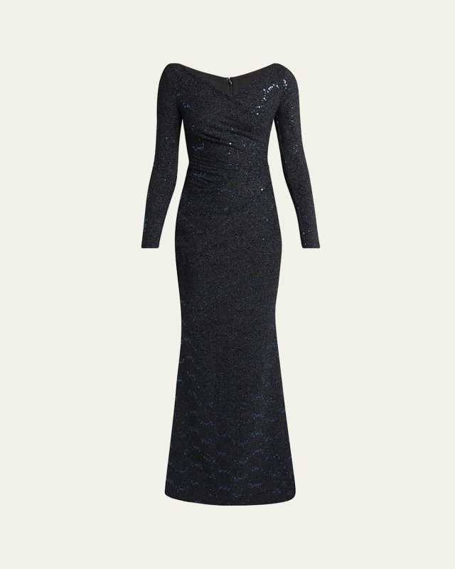 Stardust Trumpet Jersey Long-Sleeve Gown
